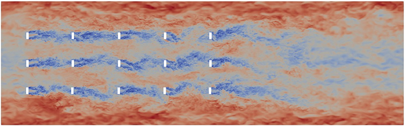 Figure 1 Coupe horizontale du champ de vent, simulé par waLBerla