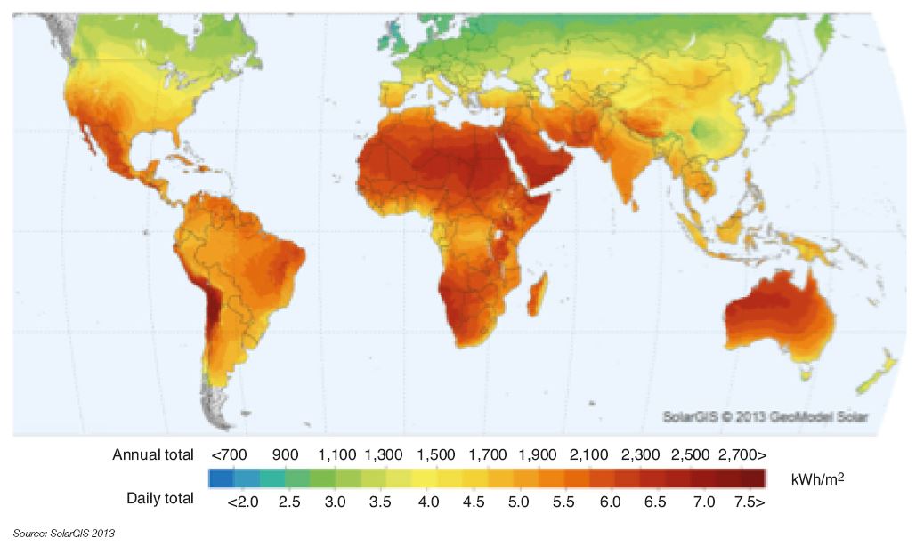 Fig. 12 – Average annual sunshine worldwide