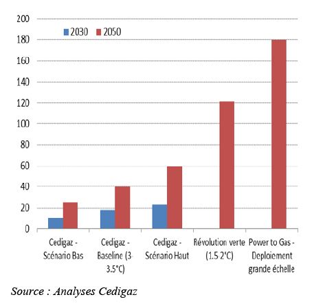 Fig. 10 - Perspectives de consommation de gaz renouvelable en Europe (Gm3)