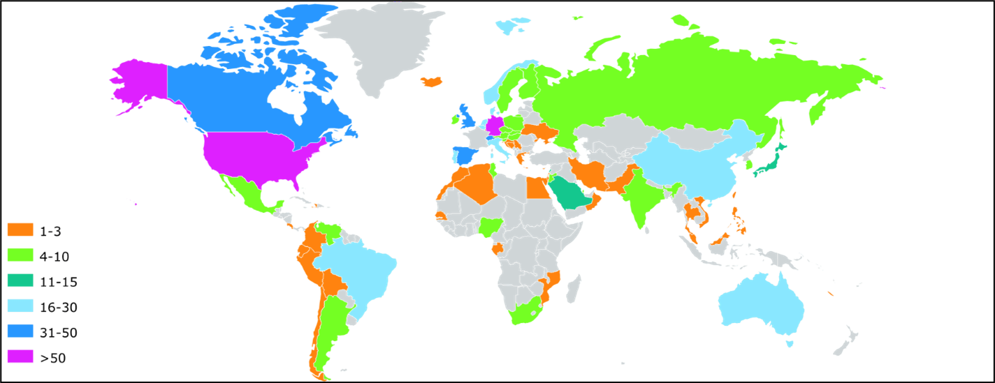 Geographic breakdown of international joint publications (Web of Science) 2017 - 2021