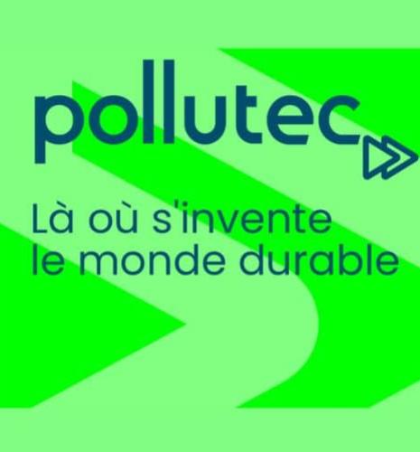 affiche de pollutec donnant les infos pratique sur un fond vert citron