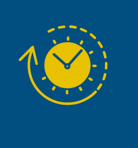 bandeau bleu avec le verbatim du président directeur général Pierre Franck Chevet et une horloge jaune