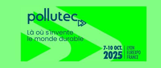 affiche de pollutec donnant les infos pratique sur un fond vert citron